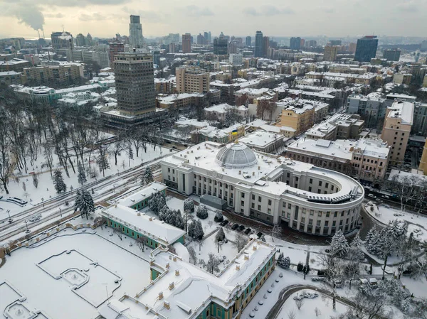 Vista Aérea Del Dron Edificio Rada Verkhovna Ucrania Cuerpo Legislativo — Foto de Stock