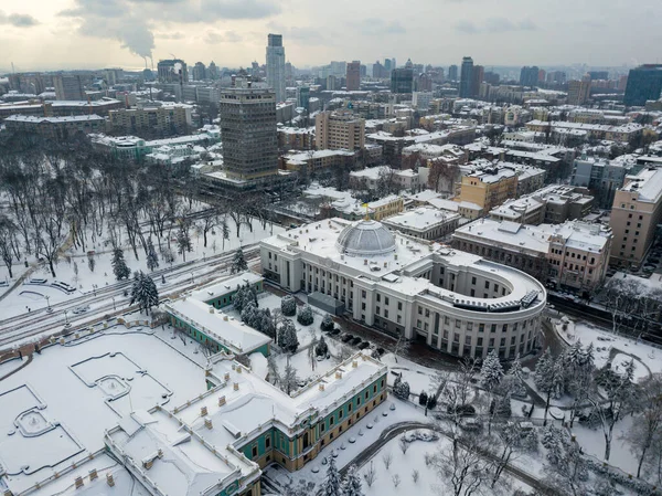 Vista Aérea Del Dron Edificio Rada Verkhovna Ucrania Cuerpo Legislativo — Foto de Stock