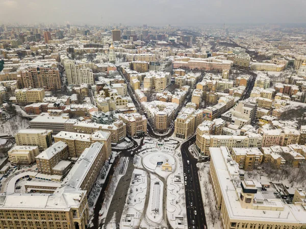 Independence Square Kiev Aerial Drone View Frosty Winter Snowy Morning — Stock Photo, Image
