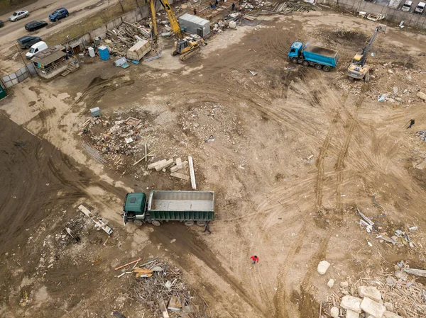 Construction site in the city. Aerial drone view.