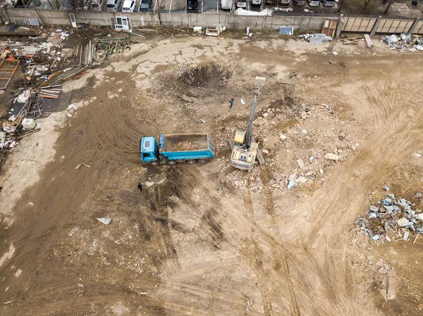 Construction site in the city. Aerial drone view.