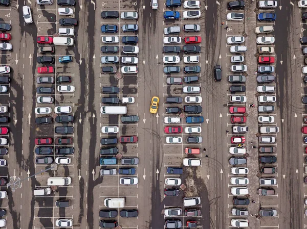 Cars in the parking lot. Aerial drone top view.