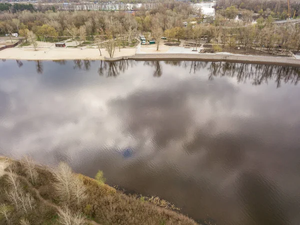 Rive Lac Par Temps Nuageux Vue Aérienne Drone — Photo