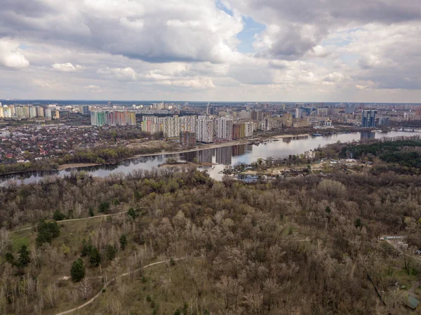 Rio Dnieper Kiev Tarde Vista Aérea Drones — Fotografia de Stock