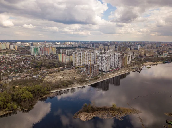 Dnieper River Kiev Afternoon Aerial Drone View — Stock Photo, Image