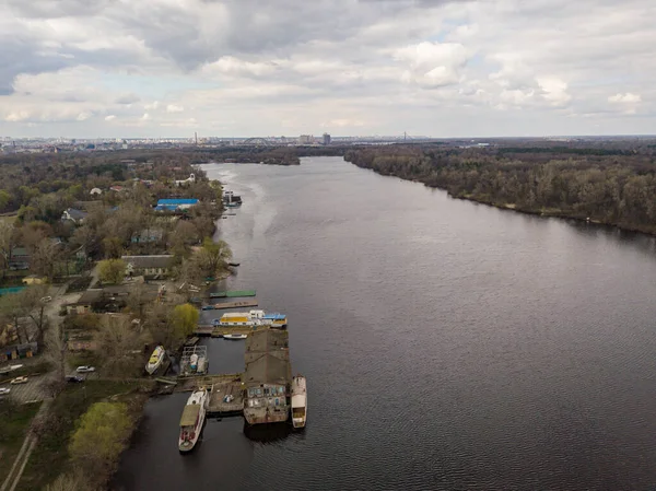 Sungai Dnieper Kiev Pada Sore Hari Tampilan Drone Udara — Stok Foto