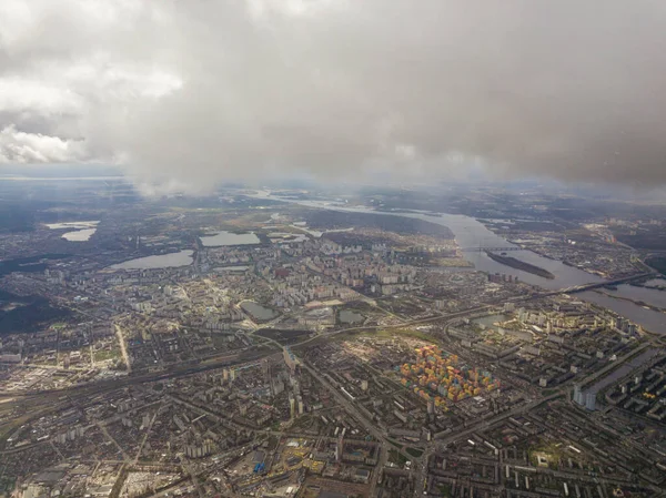 Город Киев Облачную Погоду Высокий Обзор Воздуха — стоковое фото
