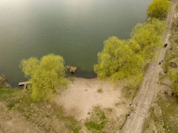 City Lake Shore Cloudy Weather Aerial Drone View — Stock Photo, Image