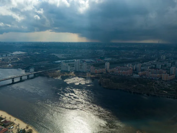 Rivière Dniepr Kiev Dans Après Midi Vue Aérienne Drone — Photo