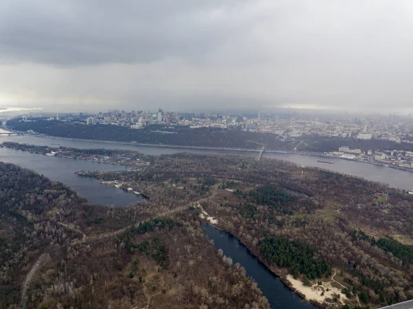 Rio Dnieper Kiev Tarde Vista Aérea Drones — Fotografia de Stock
