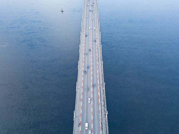 Ponte Automobilistico Sul Fiume Dnieper Kiev Vista Aerea Drone — Foto Stock