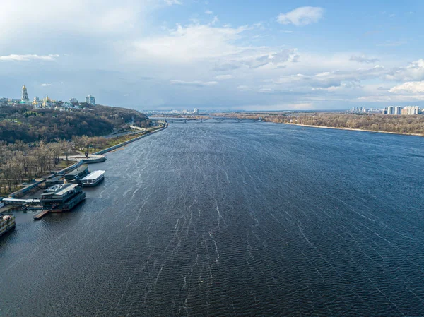 Rivière Dniepr Kiev Dans Après Midi Vue Aérienne Drone — Photo