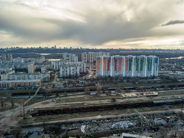 Woningbouw Kiev Luchtdrone Zicht — Stockfoto