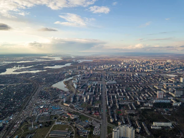 Днепр Киеве Закате Воздушный Беспилотник — стоковое фото