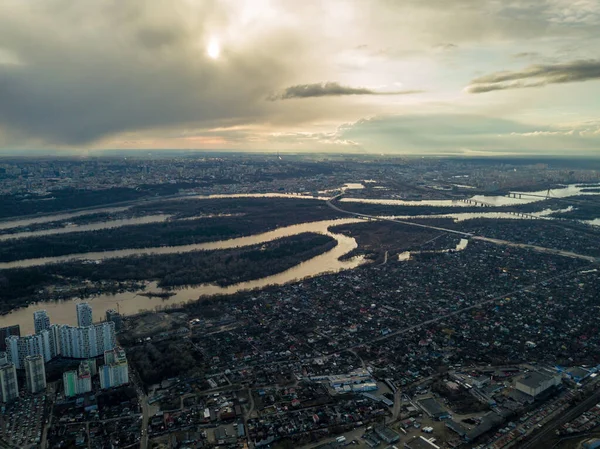 Dnepr Floden Kiev Vid Solnedgången Flygdrönare — Stockfoto