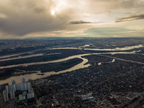 Dnepr Floden Kiev Vid Solnedgången Flygdrönare — Stockfoto