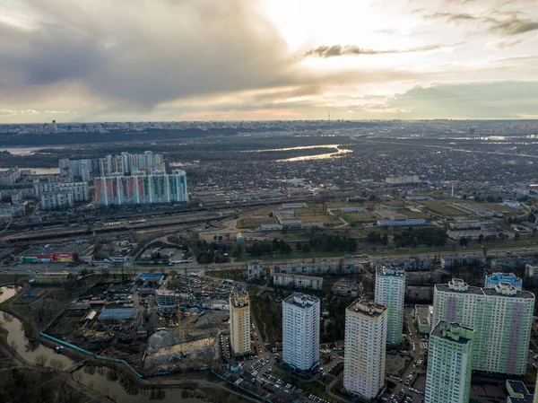 Obytné Budovy Kyjevě Zobrazení Leteckých Dronů — Stock fotografie