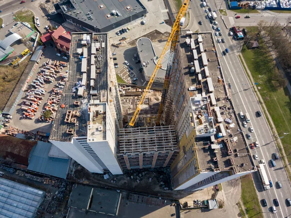 House under construction in Kiev. Aerial drone view.