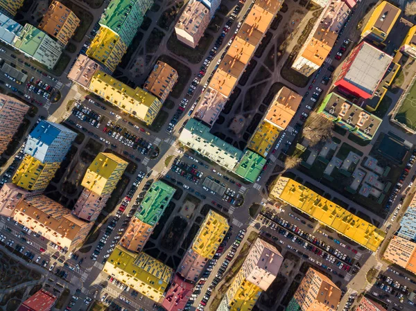 Πολύχρωμα Κτίρια Κατοικιών Αεροφωτογραφία Τηλεκατευθυνόμενου — Φωτογραφία Αρχείου