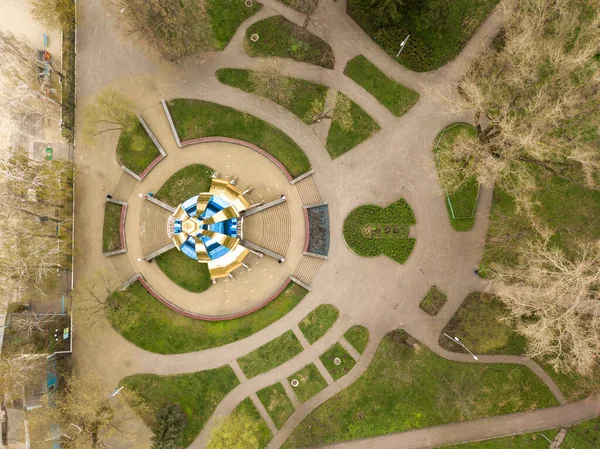 Percorsi Piedi Nel Parco Primavera Vista Aerea Drone — Foto Stock