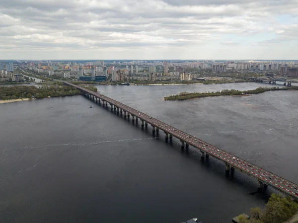 Bilbro Över Floden Dnepr Kiev Flygdrönare — Stockfoto