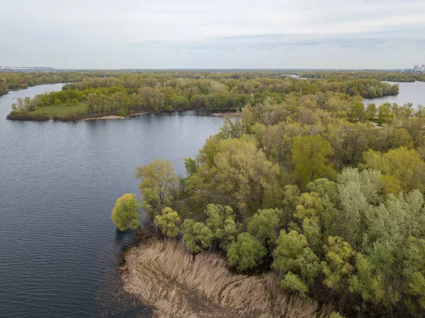 Jezero Jaře Zobrazení Leteckých Dronů — Stock fotografie