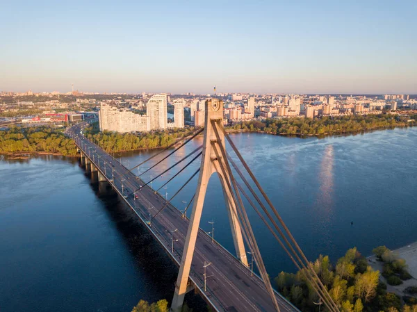 Puente Norte Kiev Amanecer Vista Aérea Del Dron —  Fotos de Stock