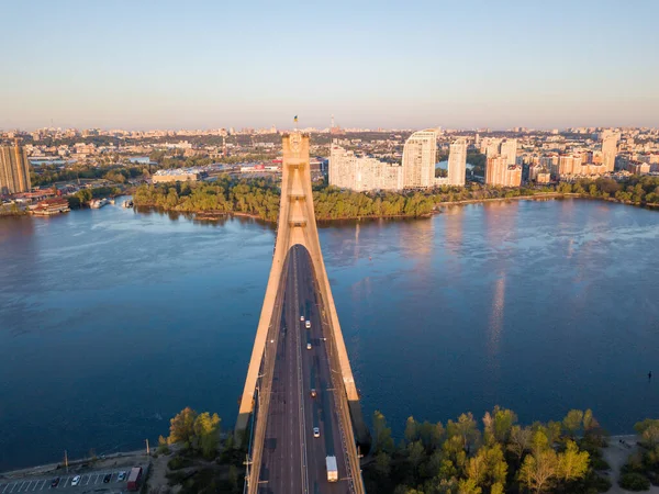 Северный Мост Киеве Рассвете Воздушный Беспилотник — стоковое фото