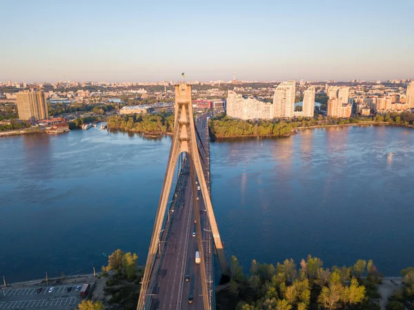 Північний Міст Києві Світанку Повітряний Дрон — стокове фото