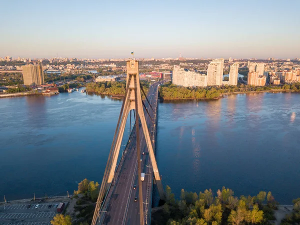 Severní Most Kyjevě Úsvitu Zobrazení Leteckých Dronů — Stock fotografie