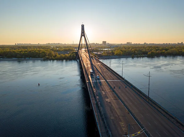 North Bridge Kiev Dawn Aerial Drone View — Stock Photo, Image