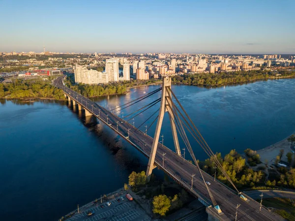 Північний Міст Києві Світанку Повітряний Дрон — стокове фото