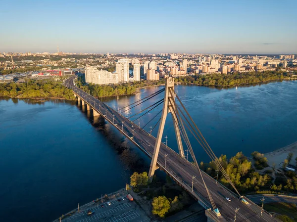 North Bridge Kiev Dawn Aerial Drone View — Stock Photo, Image
