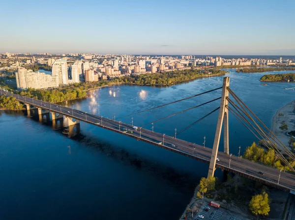 Ponte Norte Kiev Amanhecer Vista Aérea Drones — Fotografia de Stock