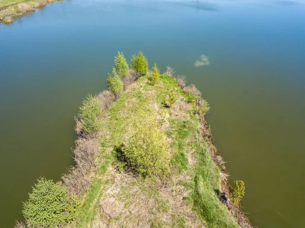 Orilla Del Lago Primavera Vista Aérea Del Dron — Foto de Stock