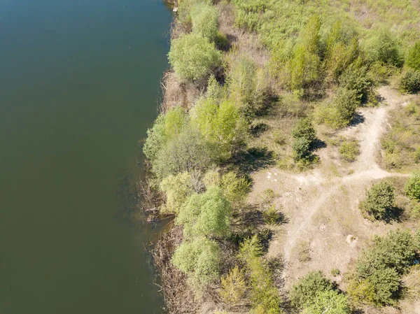 Orilla Del Lago Primavera Vista Aérea Del Dron — Foto de Stock