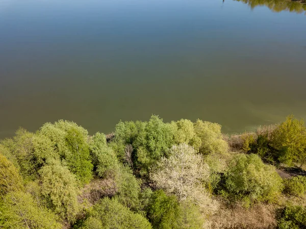 Orilla Del Lago Primavera Vista Aérea Del Dron — Foto de Stock