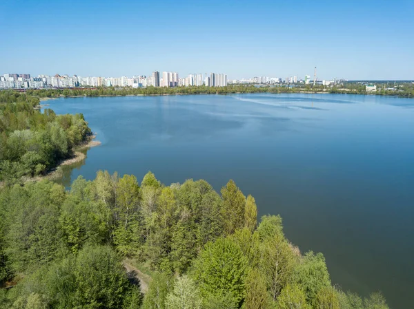 Rive Lac Printemps Vue Aérienne Drone — Photo