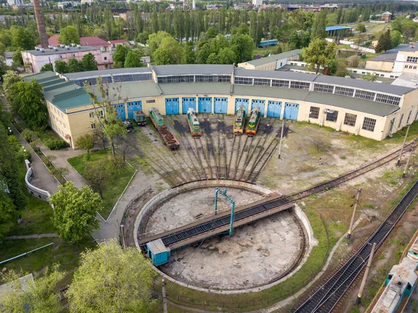 Railroad Tracks Depot Aerial Drone View — Stock Photo, Image