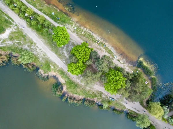 Jaře Jezero Parku Zobrazení Leteckých Dronů — Stock fotografie