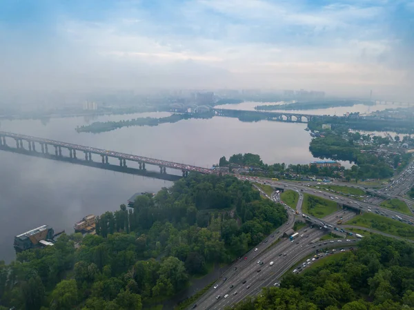 Vue Haute Sur Fleuve Dniepr Kiev Travers Les Nuages Matin — Photo