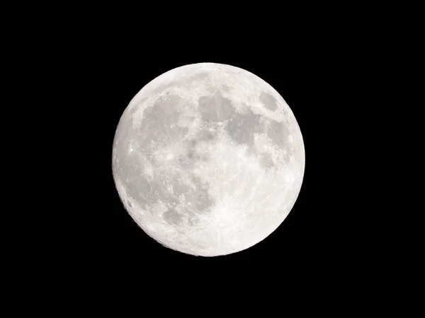 Volle Maan Aan Zwarte Hemel Gedetailleerde Weergave — Stockfoto