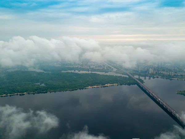 Vue Haute Sur Fleuve Dniepr Kiev Travers Les Nuages Matin — Photo