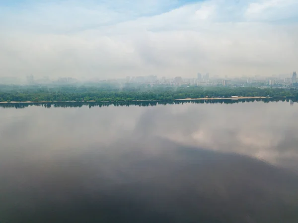 Dnjepr Kiev Lente Bewolkte Ochtend Luchtdrone Zicht — Stockfoto