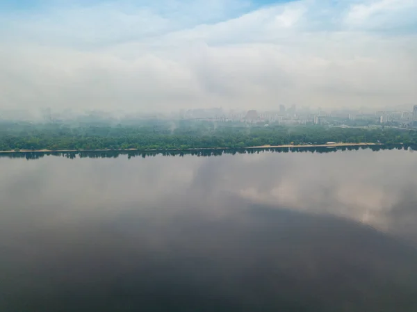 Dnepr River Kiev Vår Grumlig Morgon Flygdrönare — Stockfoto