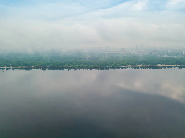 Dnepr River Kiev Vår Grumlig Morgon Flygdrönare — Stockfoto