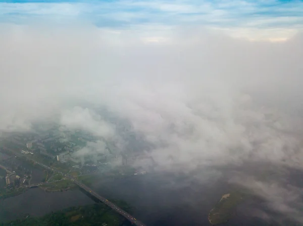 High View Dnieper River Kiev Clouds Spring Cloudy Morning Aerial — Stock Photo, Image