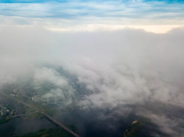 Vista Alta Rio Dnieper Kiev Através Das Nuvens Manhã Nublada — Fotografia de Stock