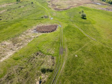 Yeşil çayır. Hava aracı görünümü.