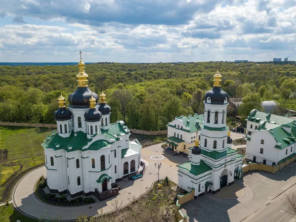 Orthodox Church Outskirts Forest Aerial Drone View — Stock Photo, Image